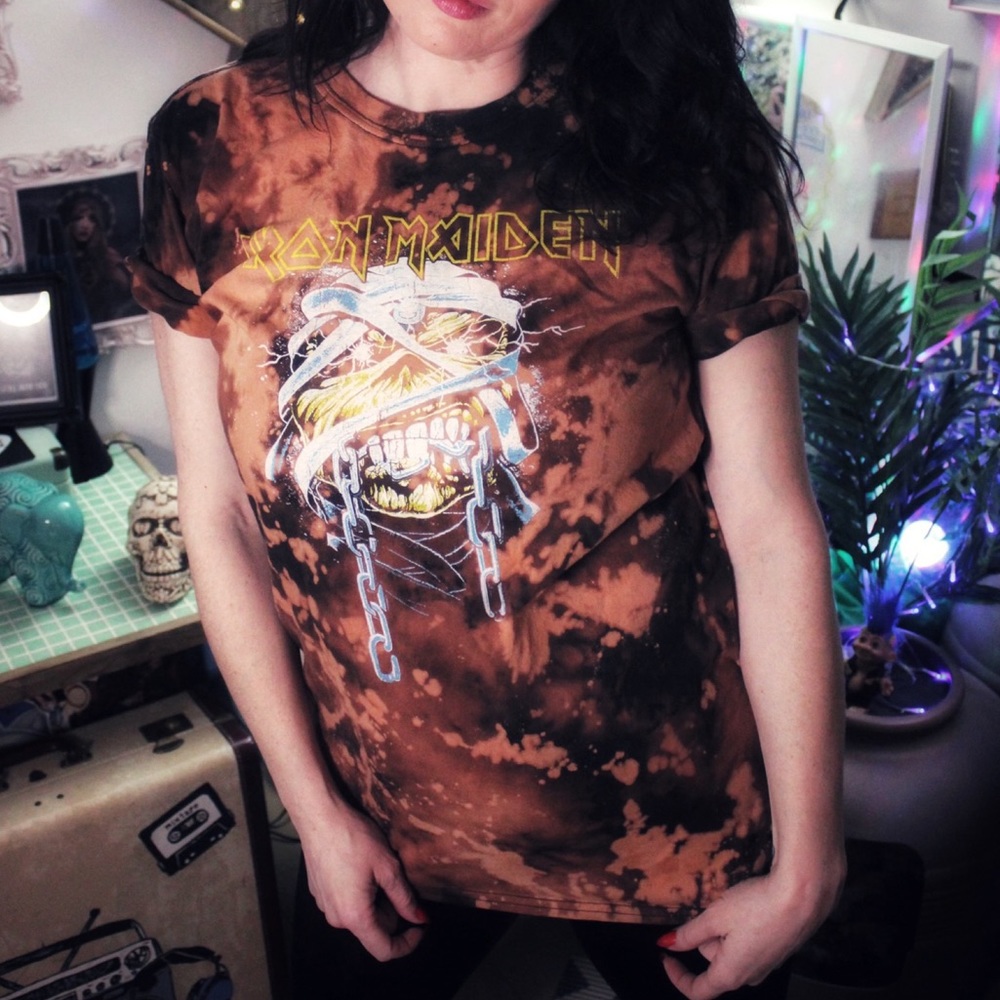 Upcycled Iron Maiden bleached t-shirt
